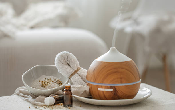 istock Spa composition with air humidifier and essential oils. 1333266478
