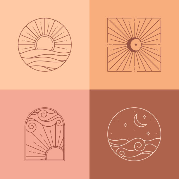 pakiet wektorowych logo bohemy, ikony, symbole - city of sunrise obrazy stock illustrations