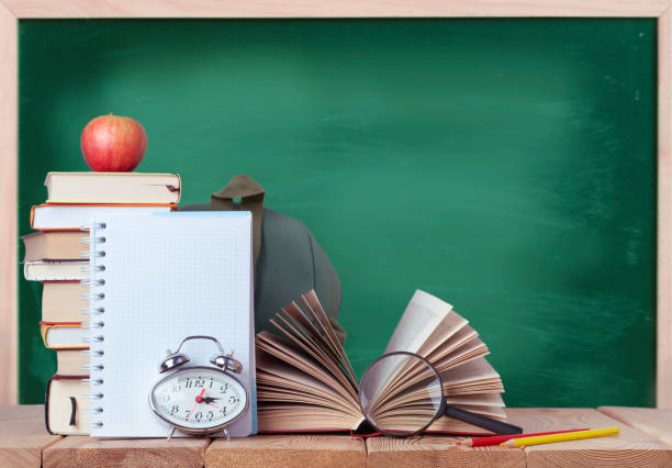 istock Education background with chalkboard and books 1333272350