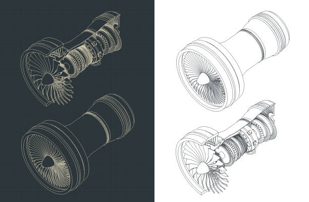 illustrations, cliparts, dessins animés et icônes de plans isométriques des turboréacteurs à double flux - propellor blades