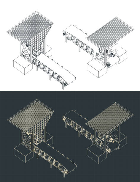 ilustraciones, imágenes clip art, dibujos animados e iconos de stock de planos isométricos del alimentador rotativo - airlock
