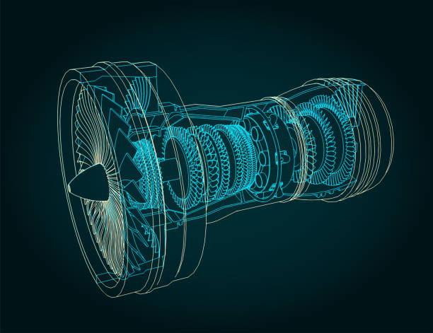 ilustrações de stock, clip art, desenhos animados e ícones de turbofan engine structure illustration - turbina