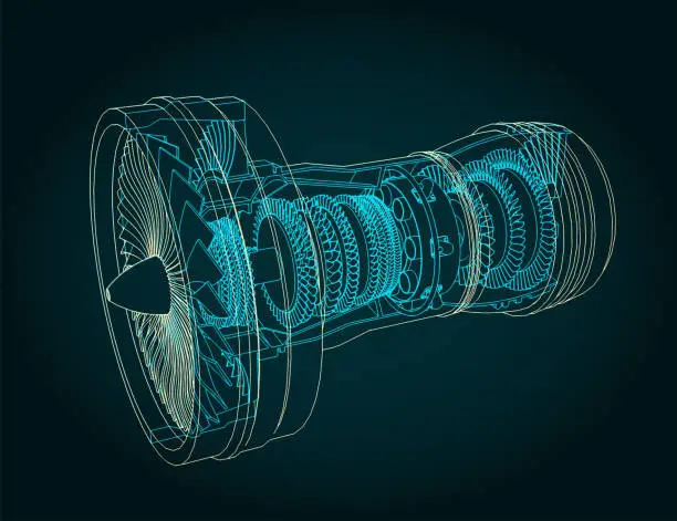 Vector illustration of Turbofan engine structure illustration