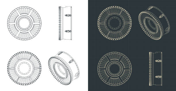 Jet engine intake casing blueprints Stylized vector illustration of blueprints of jet engine intake casing jet intake stock illustrations