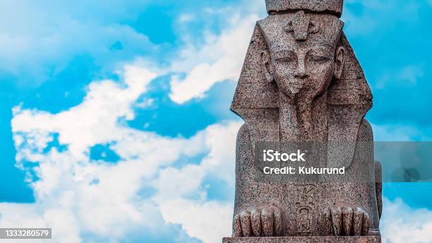 Ancient Egyptian Sphinx Of Amenhotep Iii Located In Spetersburg Russia Wide 169 Image Panorama Against The Blue Sky Copy Space Stock Photo - Download Image Now