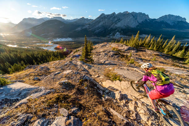 istock View of mountain biker descending mountain ridge 1333281387