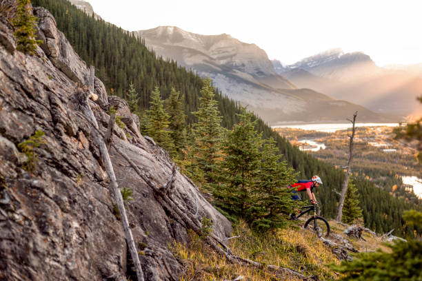 istock View of mountain biker descending mountain ridge 1333281394