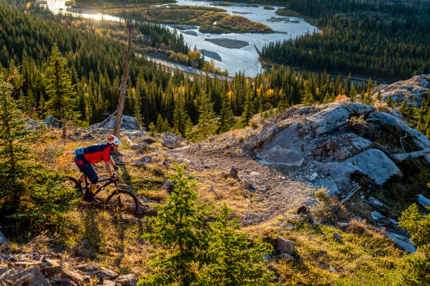 istock View of mountain biker descending mountain ridge 1333281896