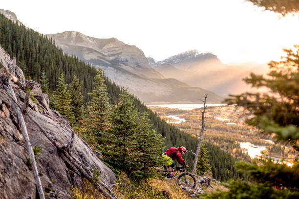 istock View of mountain biker descending mountain ridge 1333281897