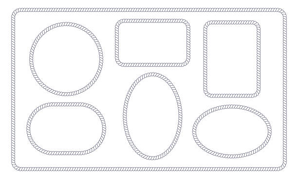 다른 로프 프레임 세트. 복고풍 요트 스타일의 원형, 타원형, 직사각형 모양. 해상 디자인 요소. 간단한 벡터 그림 - rope stock illustrations
