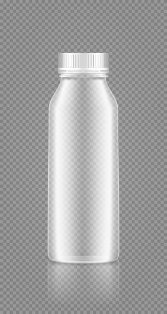 stockillustraties, clipart, cartoons en iconen met yoghurt, milk, juice empty transparent bottle with lid mockup - plastic fles klein