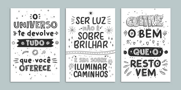 ilustrações de stock, clip art, desenhos animados e ícones de three motivational portuguese posters - portuguese language