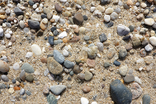 Sand and pebbles on a beach in Cape Cod, Nantucket to be exact.