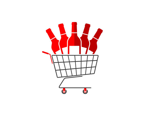 Shopping cart bring wine bottle logo Shopping cart bring wine bottle logo buying liquor stock illustrations