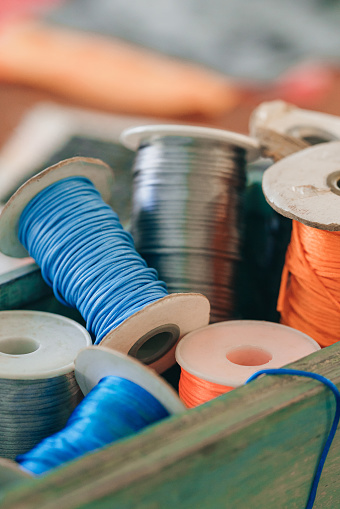 Thread spools in a knitting factory