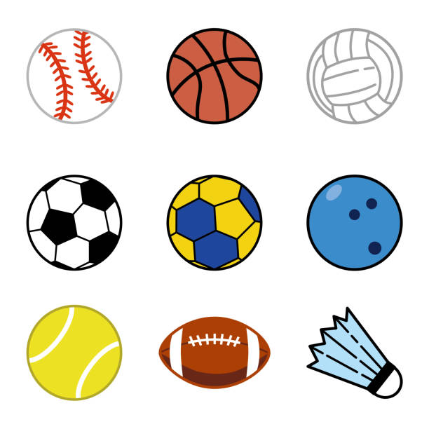 다양한 스포츠 볼 아이콘 세트. - tennis tennis ball sphere ball stock illustrations