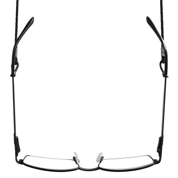 Black reading glasses, eyeglasses straps retainers, isolated hanging readers croakies, blank empty vertical copy space background, close vision presbyopia eyesight eyestrain farsightedness hyperopia problems concept, large detailed eyewear macro closeup, bright spectacles neck strap chain, women men stylish unisex anteojos de lectura negros, anteojos correas retenedores, lectores colgantes aislados croakies, fondo de espacio de copia vertical vacío en blanco, visión cercana presbicia vista fatiga visual hipermetropía concepto de problemas de hipermetropía, gran