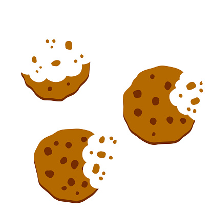 Eaten cookies. Bite of dessert. Bread crumbs. Chocolate sweetness. Flat cartoon illustration