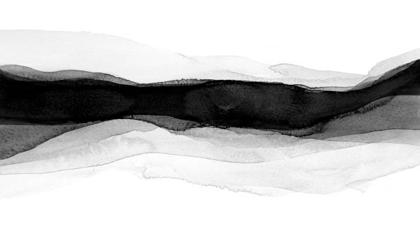 Black watercolor curvy long spot layered on white