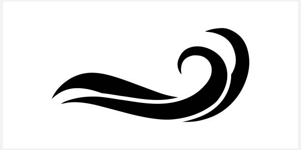 ilustrações, clipart, desenhos animados e ícones de vento de estêncil ou cliparte de ondas de água isolada. ilustração de ações vetoriais. eps 10 - wave curl