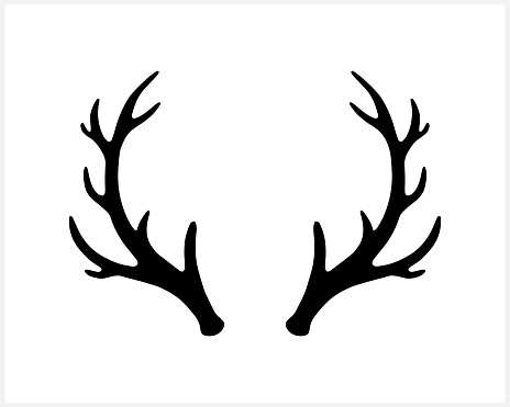Antlers elk or deer icon isolated on white. Silhouette Christmas symbol. Xmas stencil. Vector stock illustration. EPS 10
