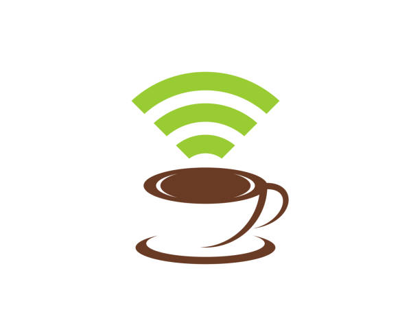Network connection symbol on the coffee cup Network connection symbol on the coffee cup luxury coffee machine stock illustrations