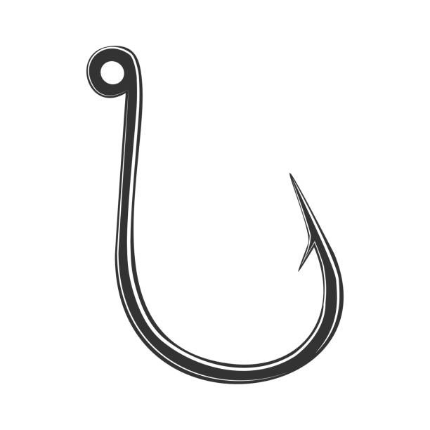 Black fishing hook icon flat isolated on white background. Vector Illustration. Black fishing hook icon flat isolated on white background. Vector Illustration fishing hook stock illustrations