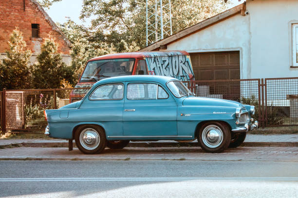 Škoda Octavia is a small family car which was produced by Czechoslovakian automaker AZNP from 1959 to 1971. Oldtimer. Vintage car.