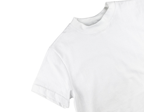 White t-shirt isolated on white background. Flat lay.