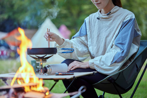 Young Japanese Woman Do Solo Camp