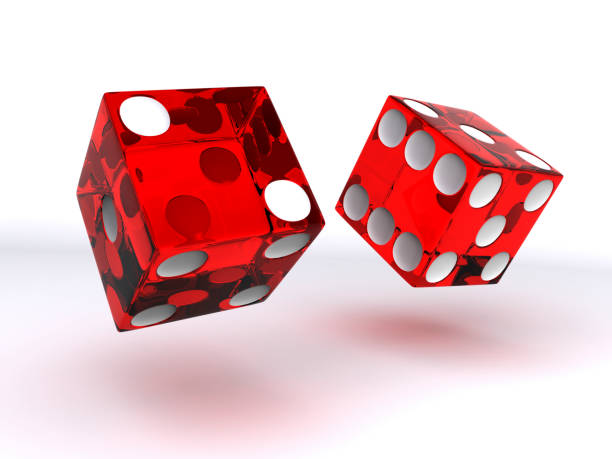 Red Casino says Rolling red casino dices, 3d rendered. dice stock pictures, royalty-free photos & images