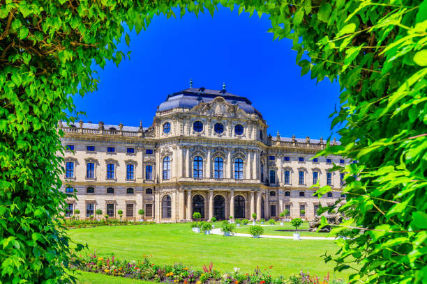 Wurzburg, Germany - June 14, 2021: Residence Palace of Wurzburg seen from the Court Gardens.