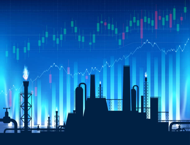 istock Gas pipeline with blue torches on the background of financial graph 1333328961