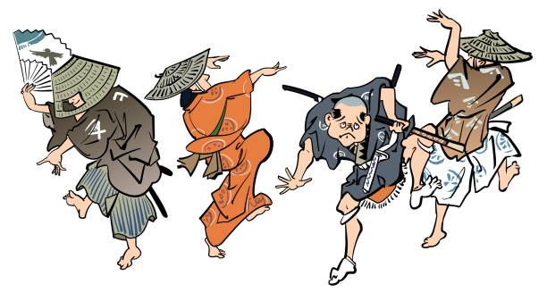 Ukiyo-e Dance Ukiyo-e Dance nihonga stock illustrations