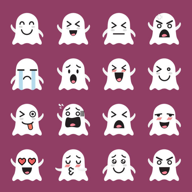 bildbanksillustrationer, clip art samt tecknat material och ikoner med ghost emoji emoticon set - awkward kiss