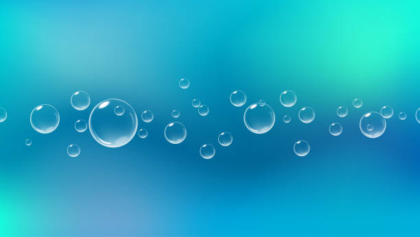 거품이 있는 밝은 파란색 배경. 수중의 피지 �에어. 벡터 사실적인 그림입니다. - soap sud bubble clean air stock illustrations