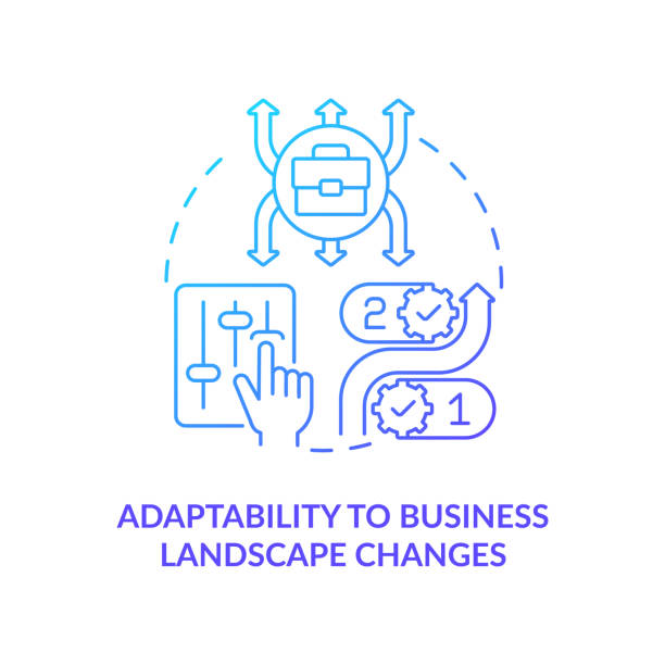 Adaptability to business landscape change blue gradient concept icon Adaptability to business landscape change blue gradient concept icon. Starting and managing company. Startup launch abstract idea thin line illustration. Vector isolated outline color drawing adaptability icon stock illustrations