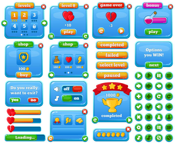 Kit de gui do modelo de jogo de botão de menu. botão interface para criar  jogos e aplicativos para web e celular