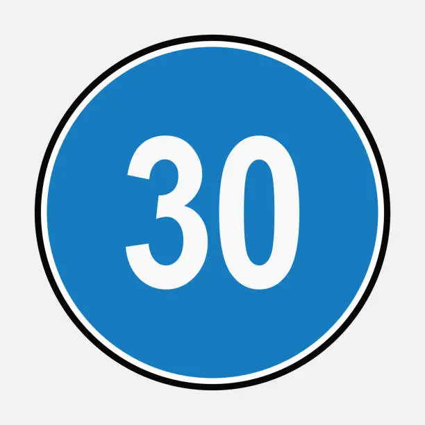 Vector illustration of Minimum speed limit blue sign 30 kilometers per hour