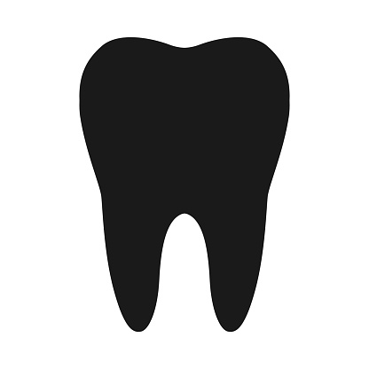Tooth black icon flat simple style vector - Illustration of a realistic tooth silhouette symbol isolated on white background - medical, dentist related graphic
