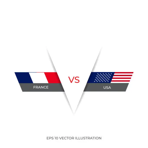 Vector illustration of France vs USA stock illustration. Flags of USA and France.