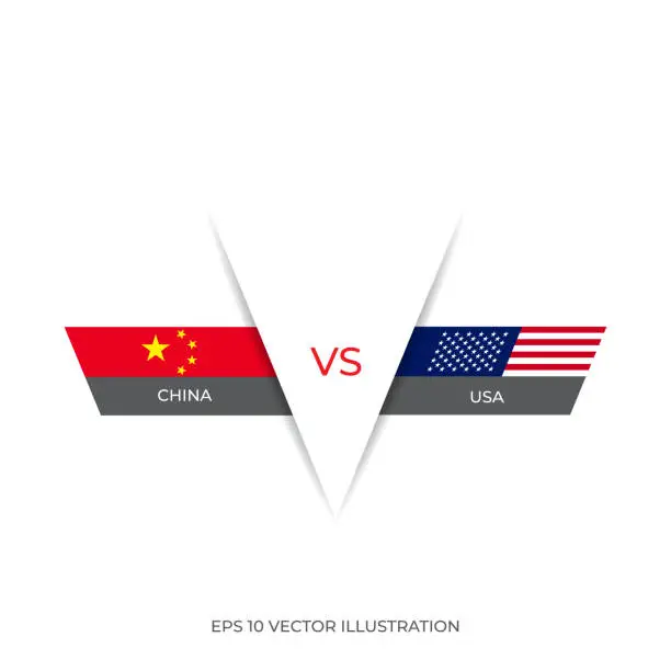 Vector illustration of China vs USA stock illustration. Flags of USA and China.