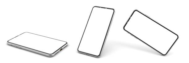 istock 3D rendering of mockups Smartphone white screen on white floor, Mobile phone mockup tilted to the ground. Smartphone white screen can be used for commercial advertising, Isolated on white background. 1333345338