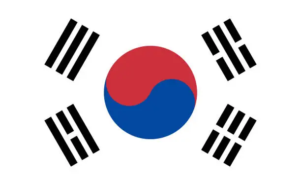 Vector illustration of South korea flag. Korean national icon. Symbol of yinyang on flag. Emblem of republic of south korea and seoul. Illustration for g20. Official pattern for language, tourism and map. Vector
