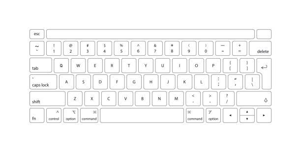 Keyboard of computer, laptop. Modern key buttons for pc. White keyboard isolated on white background. Icons of control, enter, qwerty, alphabet, numbers, shift, escape. Realistic mockup. Vector Keyboard of computer, laptop. Modern key buttons for pc. White keyboard isolated on white background. Icons of control, enter, qwerty, alphabet, numbers, shift, escape. Realistic mockup. Vector. keypad stock illustrations