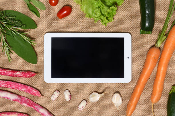 istock Tablet mock up with food ingredients 1333354383