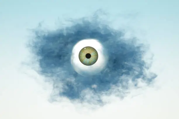 3d rendering of Eyeball, Eye Iris in Smoke, Cloud.