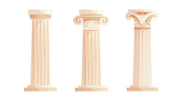 древнегреческие колонны. римский столб. элементы дизайна здания и отделки. мультяшная векторная иллюстрация. - ionic stock illustrations