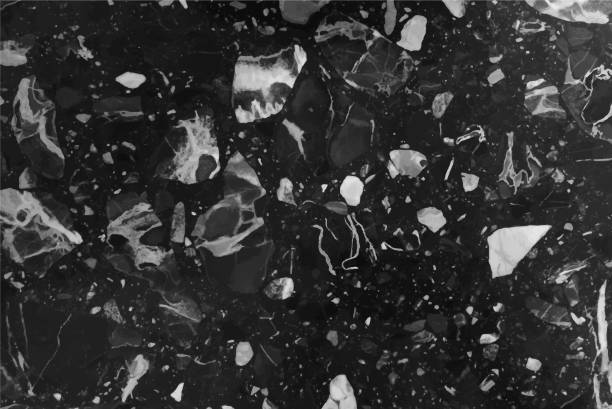 Black Stone Background. Granite texture. Natural stone texture. Black marble background. Vector granite texture.  Granularity surface. crystalline inclusion complex stock illustrations
