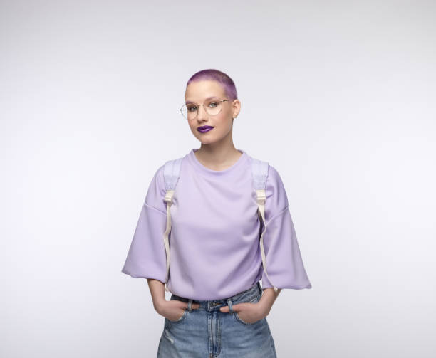istock Confident female student with short purple hair 1333361935